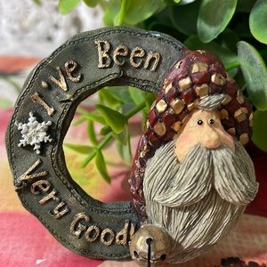 Large pottery resin Santa β Iβve Been Very Good!β Brooch